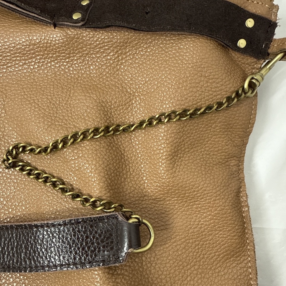 Jo Handbags Hobo Day Shopper Tan and Brown Pebbled Leather 17"x11"x4.5" - Picture 11 of 16